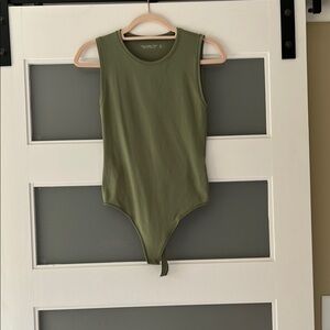 Women Olive Green Sleeveless One-Piece Bodysuit S